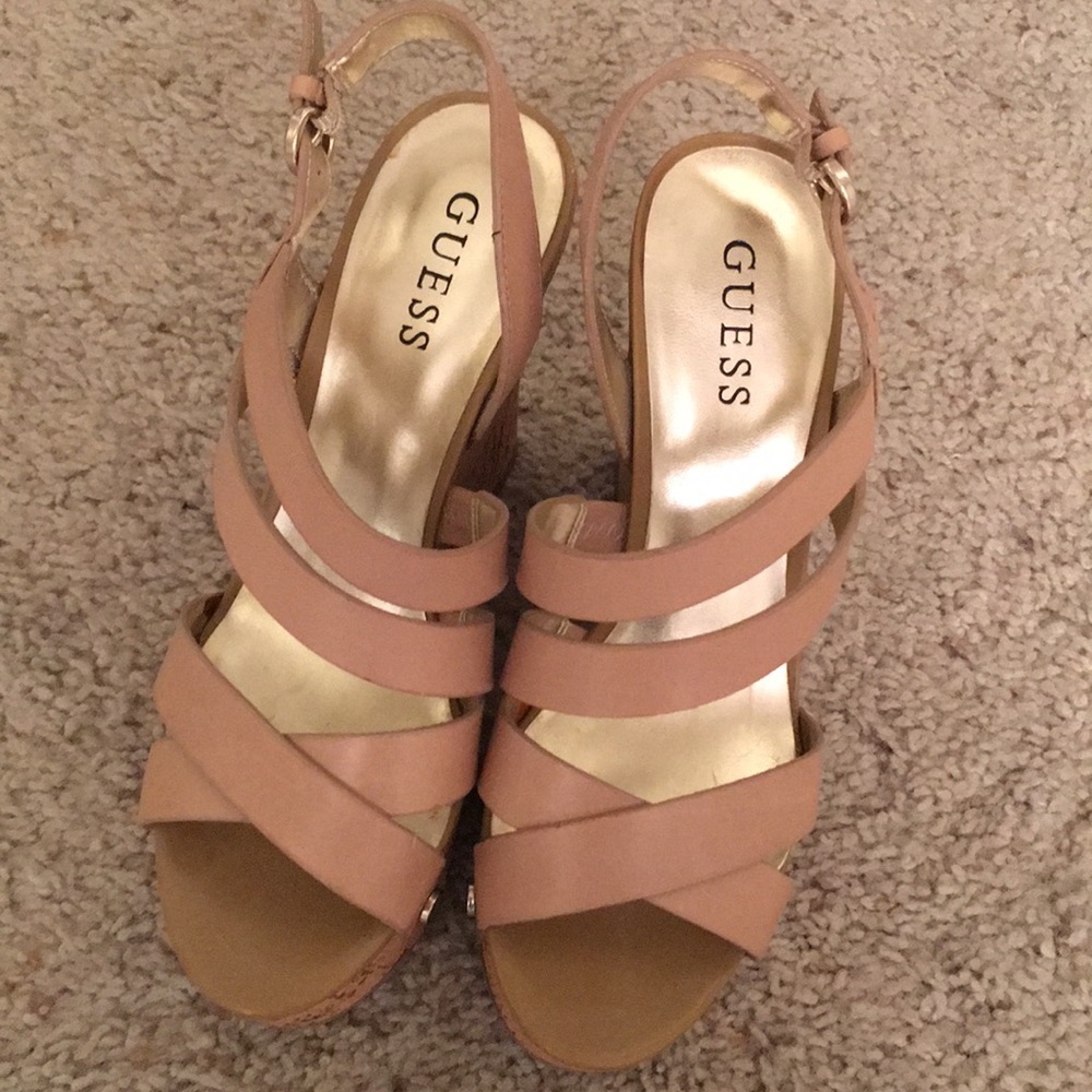 Nude GUESS wedges